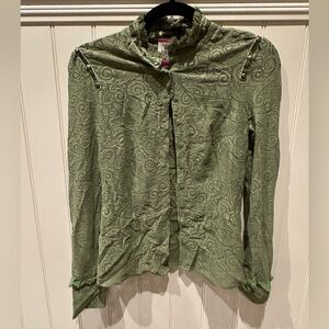 DEX Small Adult Green Lace Long Sleeve Button Down Long Sleeve Shirt